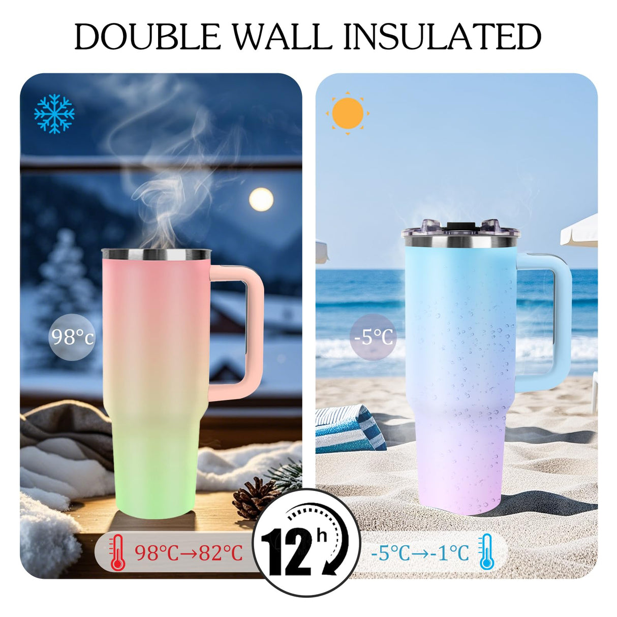 Personalized 40 oz Tumbler with Handle and Straw, Custom Tumbler with Picture, Logo, Text, Stainless Steel Travel Coffee Mug Cup, Personalized Gifts For Women Men Birthday Anniversary Christmas Gifts