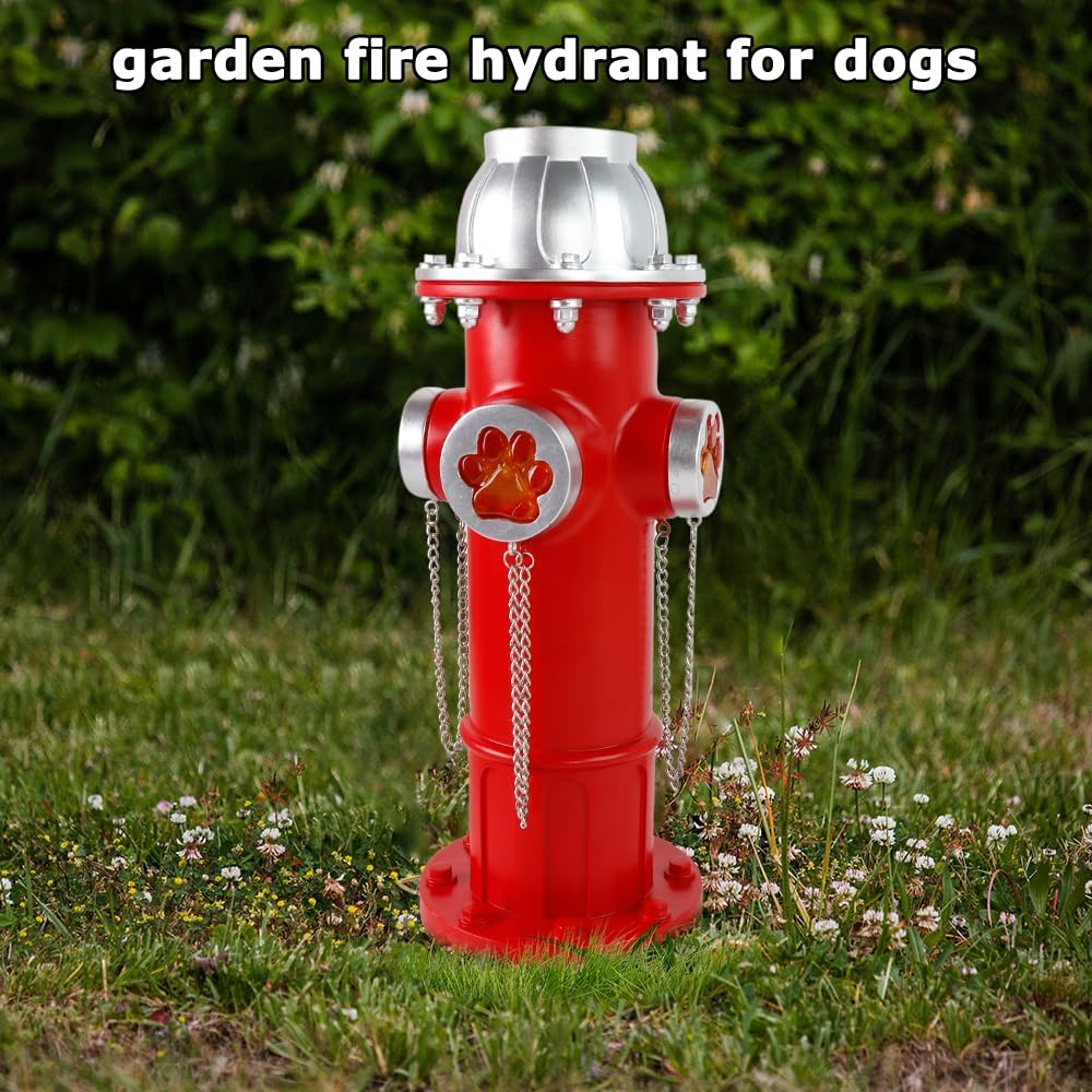 TB TIBAG Fake Fire Hydrant Statues for Dogs to Pee On, Solar Light Fire Hydrant with Glowing Paw Prints for Garden Statues Lawn Outdoor Decorations, 14.5" Tall