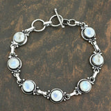 Natural Moonstone 925 Silver Plated Round Gemstone Link Bracelet for Women