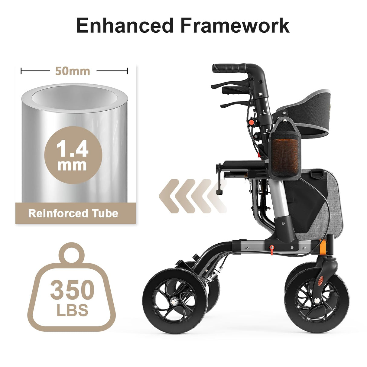 Walkers for Seniors, Rollator Walker with Seat, 350 lb Weight Capacity, 18" Big Seat, 8" All-Terrain Wheels, 6-Level Adjustable Height, Lightweight Aluminum Frame Rollator Walkers for Seniors (Silver)