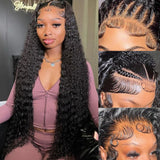 30 Inch Deep Wave Lace Front Wigs Human Hair Pre Plucked 13x6 HD Lace Front Curly Wigs Human Hair 200% Density Glueless Frontal Wigs Human Hair with Baby Hair Curly Wigs for Women Natural Black