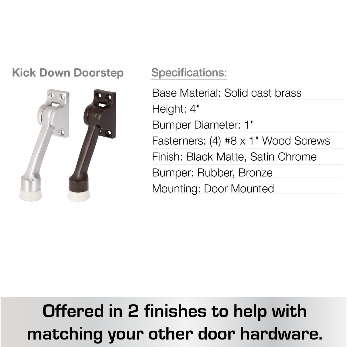 BRINKS Commercial - 4" Kick-Down Door Stop, Matte Black Finish - Non-Obtrusive Option to Protect Your Door and Walls