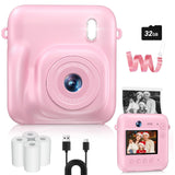 Digital Camera for Kids Instant Print, 48MP Dual-Lens Kids Camera for Girls Boys Christmas Birthday Gifts, 1080P Video Selfie Instant Cameras, Portable Toddler for 4-12 Years with 32GB Card-Pink
