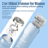 Akunbem 2 in 1 Women Electric Shaver Dual Head Bikini Trimmer for Women IPX7 Waterproof Wet & Dry Use Body Hair Trimmer and Facial Hair Remover for Bikini Underarm Leg Arm Body Face, Blue