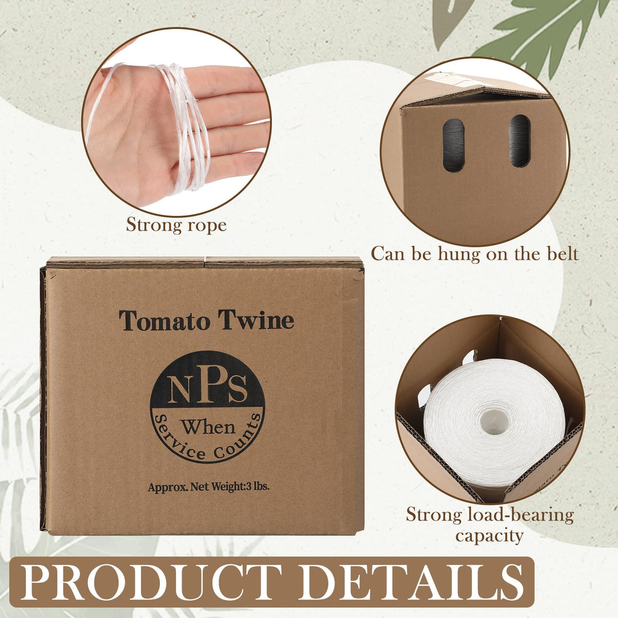Yoojahow 6150 Ft Tomato Tying Garden Twine with Cardboard Storage Box Heavy Duty White Polypropylene Twine for Florida Weave Trellis Tomatoes, Climbing Plants, Floristry