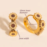Oh Clementine 3D Sunflower Huggie Hoop Adjustable Clasp Earrings for Women- 316L Stainless Steel with 18k PVD Gold Coating