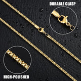 Fiusem 14K Gold Plated Wheat Chain Necklace for Men, 2.5mm 14K Gold Plated Stainless Steel Necklace Chains for Men and Women 24 Inch