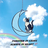 Black and White Cat Moon Suncatcher - Cat Loss Sympathy Gift, Tuxedo Stained Glass Hanging Ornament for Memorial Home Decor