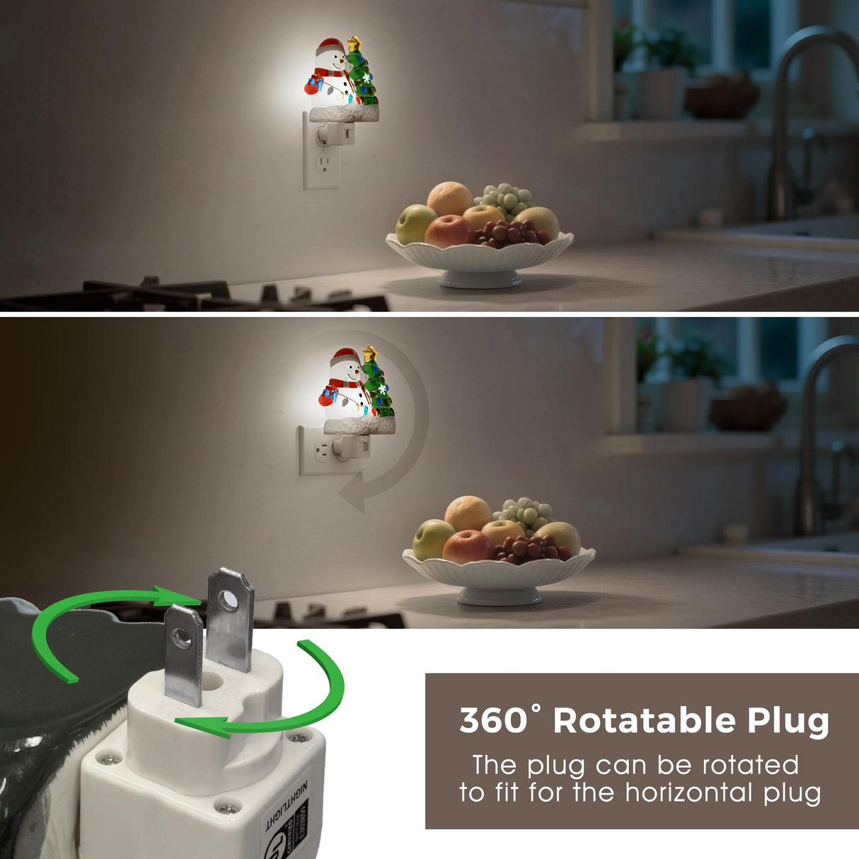 L LOHAS LED Christmas Night Lights Plug into Wall, 5000K Daylight, 360° Rotatable Christmas Tree & Snowman Nightlight, Night Light for Kids, Ideal for Christmas Home Decor, 1 Pack