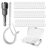 GIPTIME 50PCS Windproof Screw Q-Hanger Hooks with Safety Buckle for Hanging Outdoor String Lights, Plants, Christmas Decorations, Includes Wing Nut Driver, White