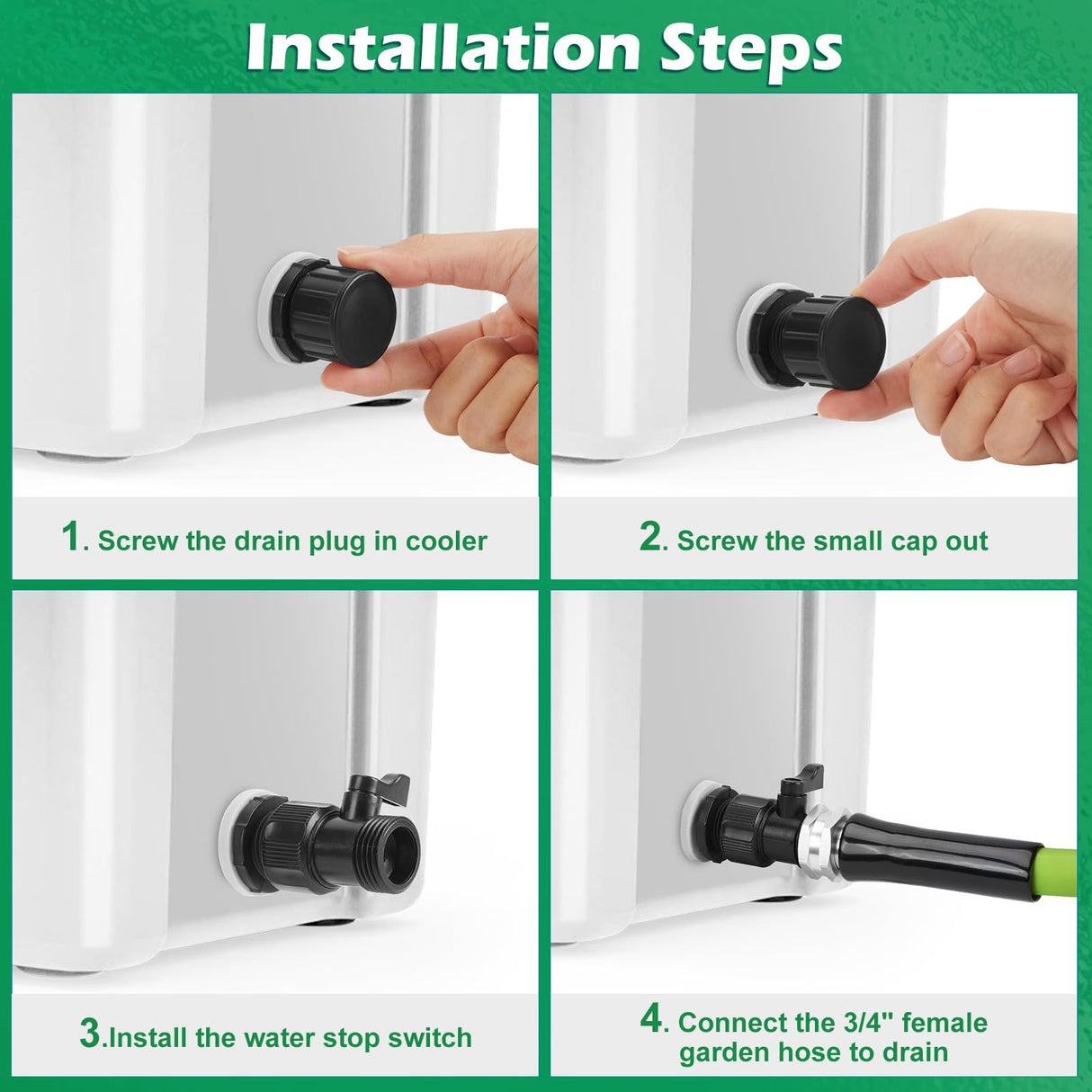 WADEO Cooler Drain Plug Hose Connection Kit with 6FT Garden Hose and Shut Off Valve for Yeti, Rtic Coolers