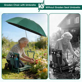 2-in-1 Garden Kneeler with Umbrella, Garden Kneeling Bench & Green Umbrella, Portable Garden Stool Loads Capacity 330lb and Garden Tools Bag with bottle holder, Gardening Gifts for Women,Men,Seniors