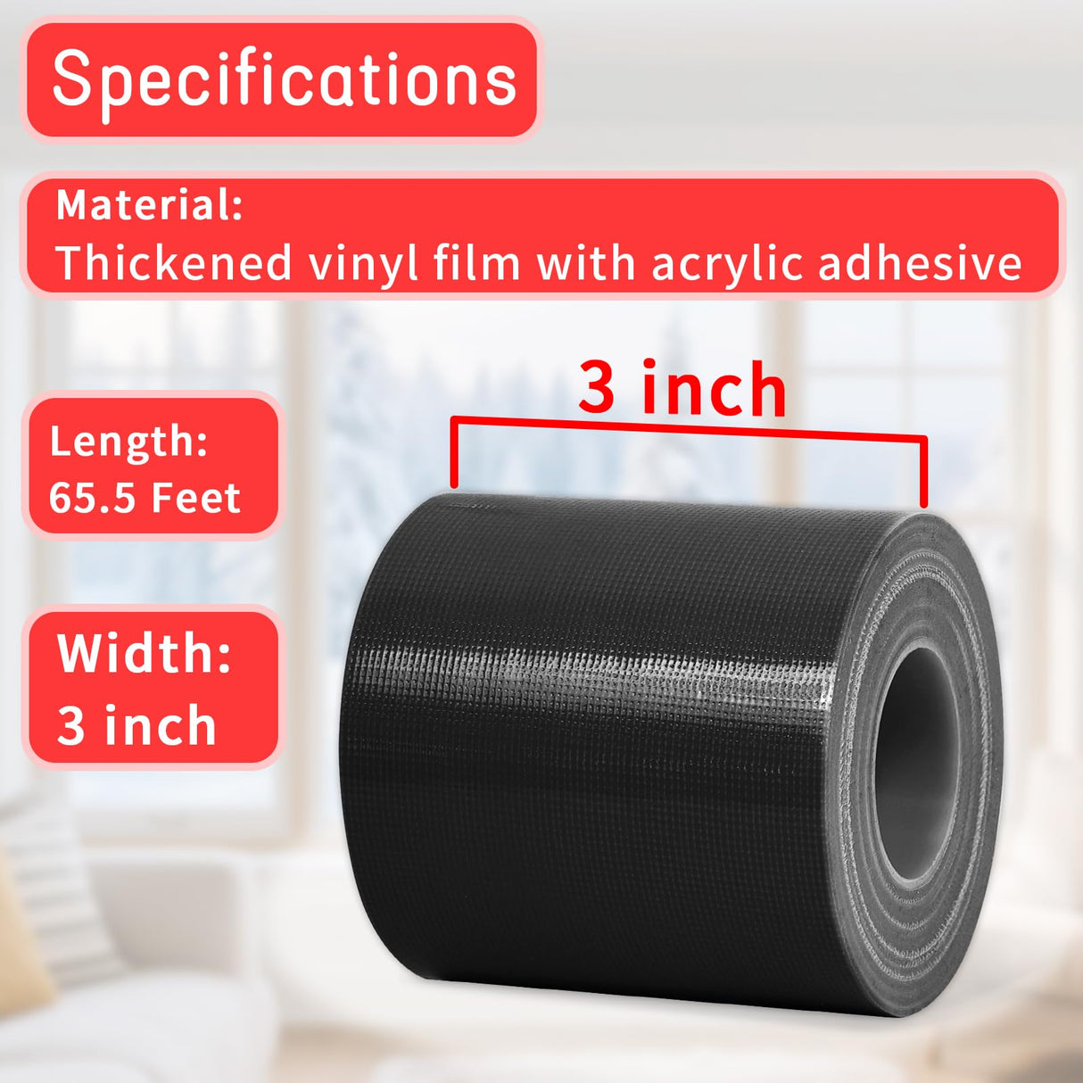 Birllaid Black Window Sealing Tape, Window AC Insulation Tape, 3 Inch x 65 FT Waterproof Blocker for Cold Heat Air, Windproof, No Residue Strong Adhesive