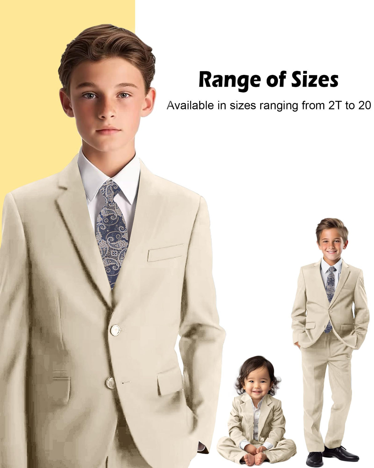 Boy Suit for Kids Champagne Slim Fit Wedding Christmas Suits Size 8 Formal Dress Tuxedo Ring Bearer Outfits Boys Casual Clothes