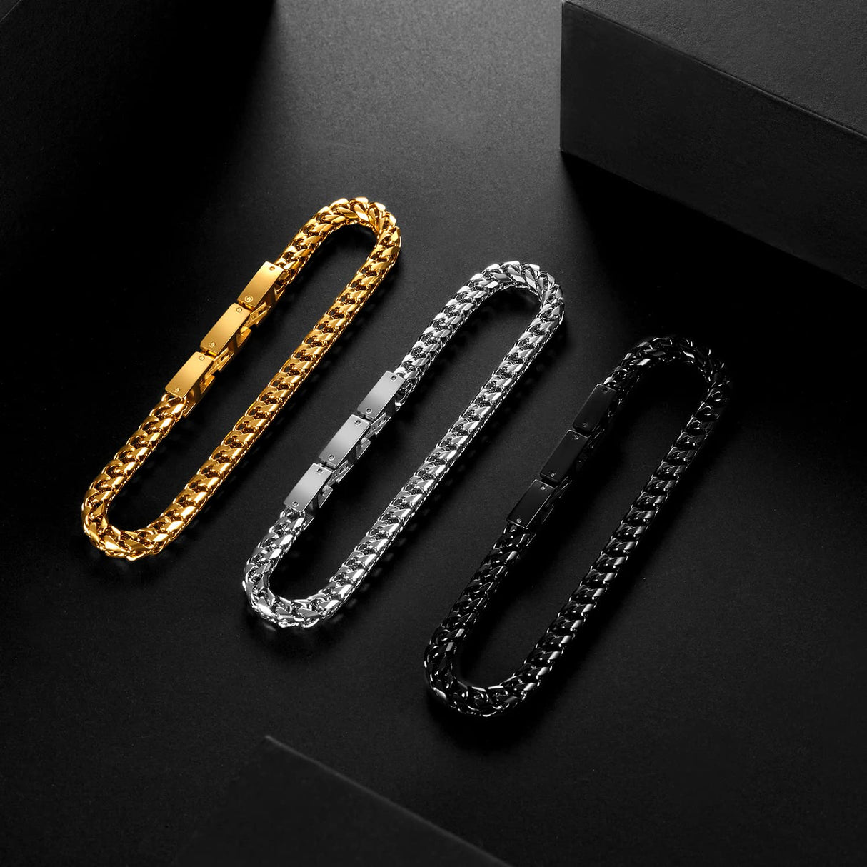 Qumfole Bracelets for Men-Stainless Steel Fold Over Clasp Franco Chain Mens Bracelet Jewelry Gifts for Husband