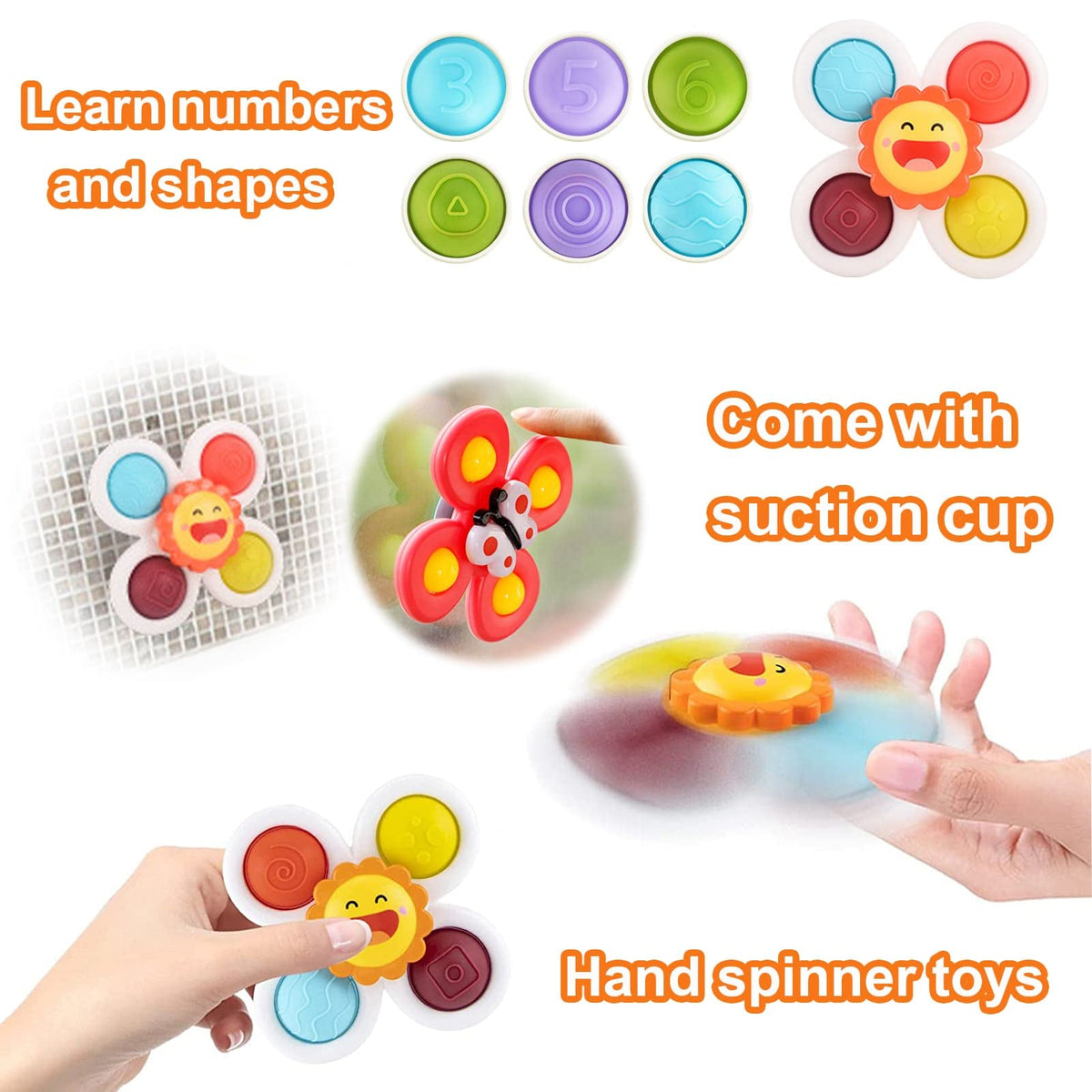 Suction Cup Spinner Toy for Baby - Suction Cup Fidget Spinner Toys Bath Toys Window Spinning Top Baby Toys 12-18 Months Christmas Birthday Gifts for 1 2 3 Boys Girls Sensory Toys for Toddlers 1-3