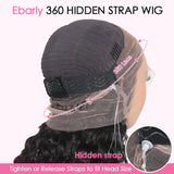 Ebarly Hidden Strap Water Wave 360 Glueless Wigs Human Hair Pre Plucked Pre bleached Human Hair Wig With Drawstring 180 Density Wet and Wavy HD Full Lace Front Wigs Human Hair 28 inch