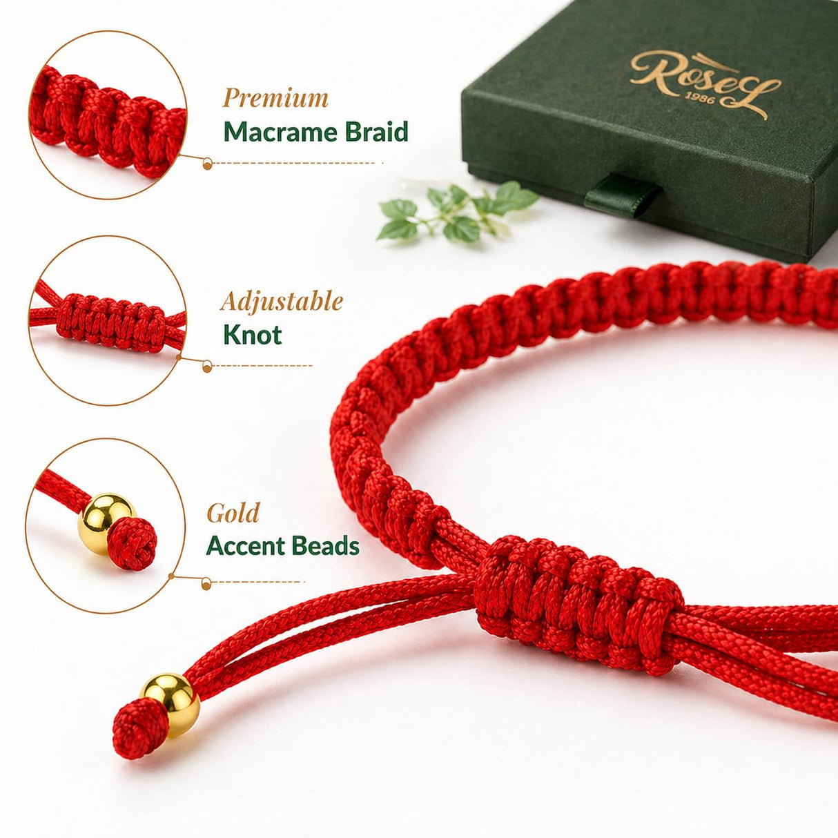 Rosey Kabbalah Red String Bracelet for Protection - Unisex Evil Eye Protection Bracelet - Pulseras Para Hombres - For Good Luck, Blessings, Financial Success & Bravery - Adjustable Size