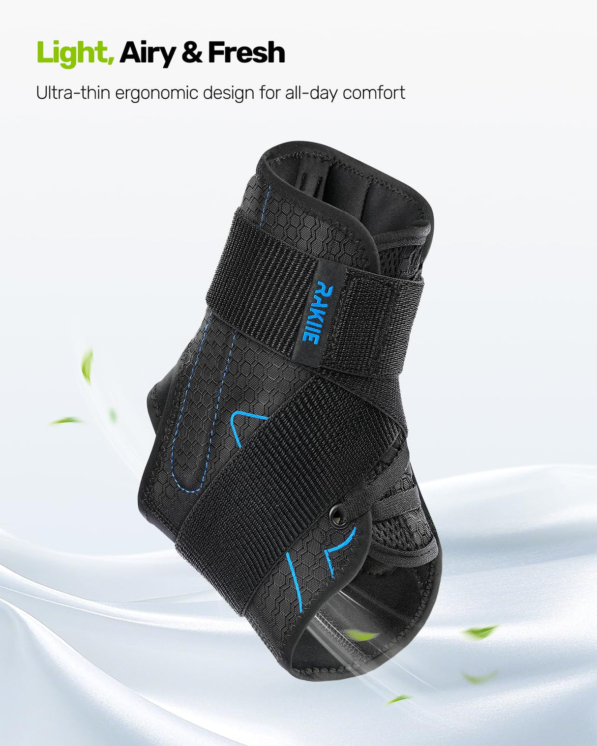 Rakiie Achilles Tendon Support, Durable Ankle Support with Upgraded Strap and Touch Fastener, Ankle Wrap with Side Stabilizers for Football, Achilles Tendonitis Relief, Suitable for Left/Right, Blue L (10"-11"/11"-12")