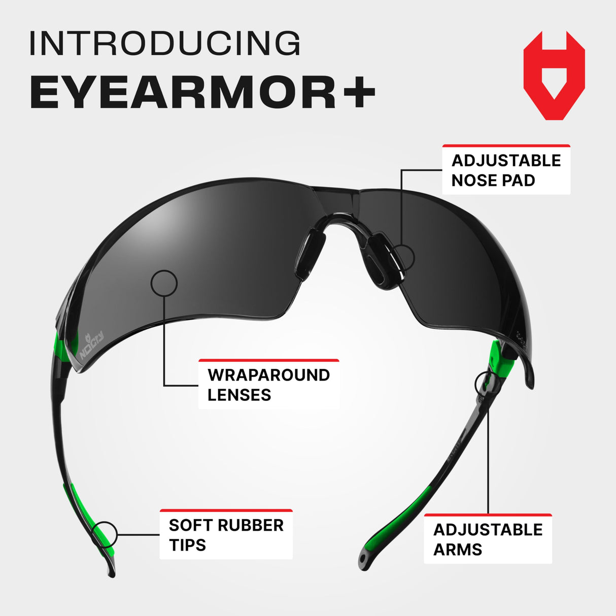 NoCry Safety Sunglasses with Green Tinted Wraparound Lenses; Tinted Safety Glasses for Men and Women with Adjustable Arms & No-Slip Grips; Work Glasses with UV 400 Protection; ANSI Z87.1 Rated