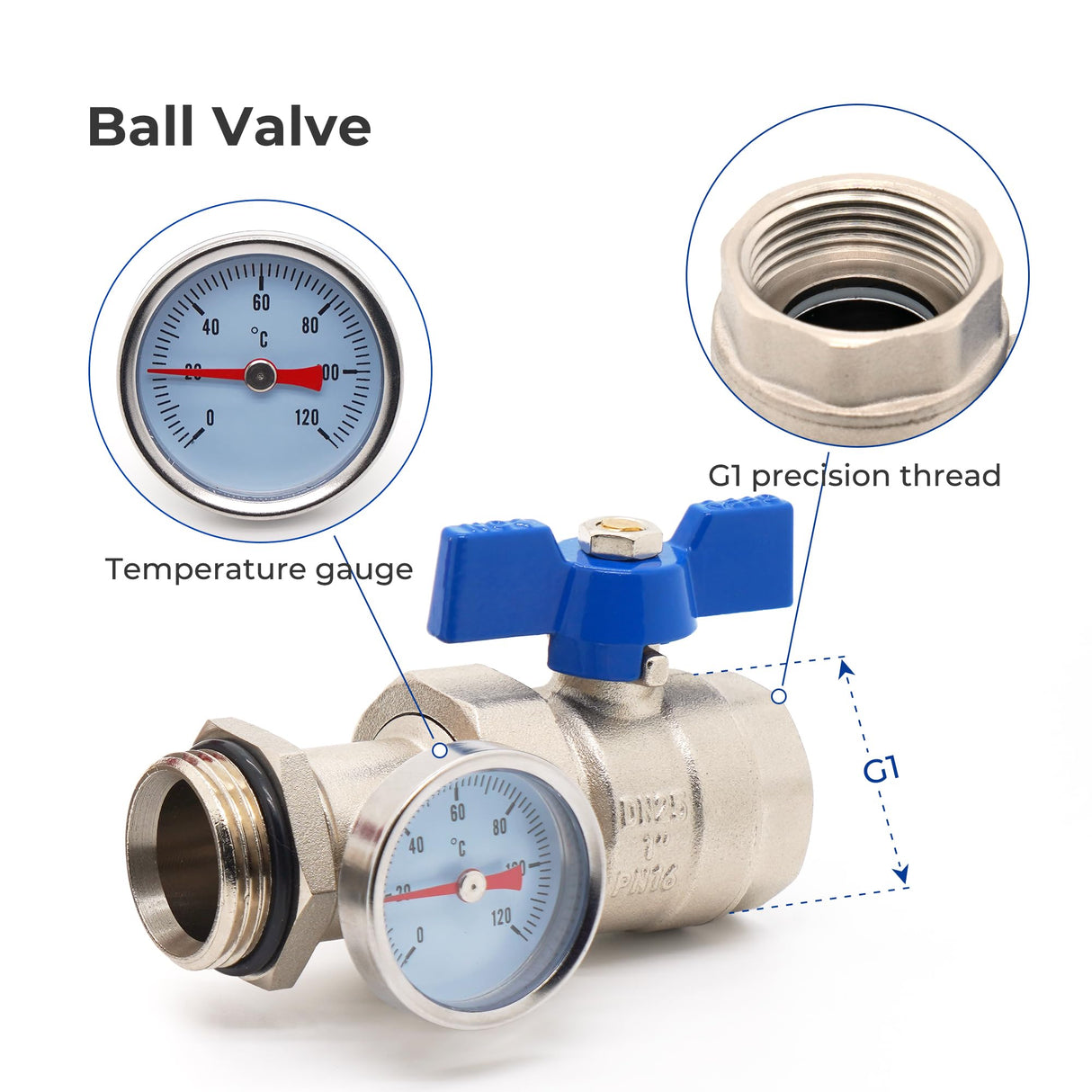Vancoco 3-Port Stainless Steel Manifold Set, with Flow Meter, Auto Air Vent and 1" Ball Valves, Complete Underfloor Heating Kit