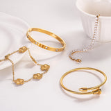 GIVCHO 18K Gold Plated Nail Love Bangle Bracelet Set for Women Stackable Floral Clover Adjustable Tennis Bracelet Non Tarnish Gift Jewelry for Christmas Valentines Birthday Mother's Day (Green)