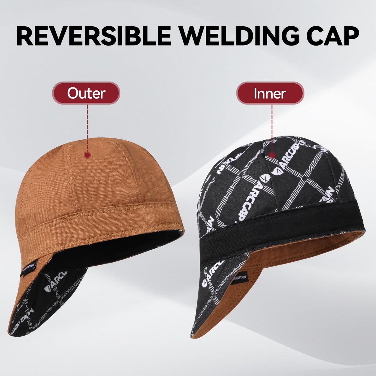 ARCCAPTAIN Reversible Welding Cap, 8 Panel Protective Welders Cap, 10 oz Fireproof Cotton Comforts for Safety and Protection While Welding to Men Women, Khaki, 7 1/2