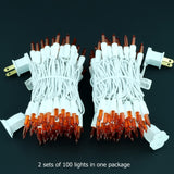 YULETIME 200 Orange Christmas Lights, Pack of 2 Strands of 21 ft 100 Count UL Certified Incandescent Mini String Light (Orange - White Wire)