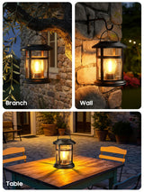 Solar Lantern Outdoor Waterproof, 2 Pack Bright Hanging Solar Lights for Outside Decorative, Upgraded Solar Powered Lanterns LED Lighting for Garden Patio Porch Decor Gifts (Warm Light)