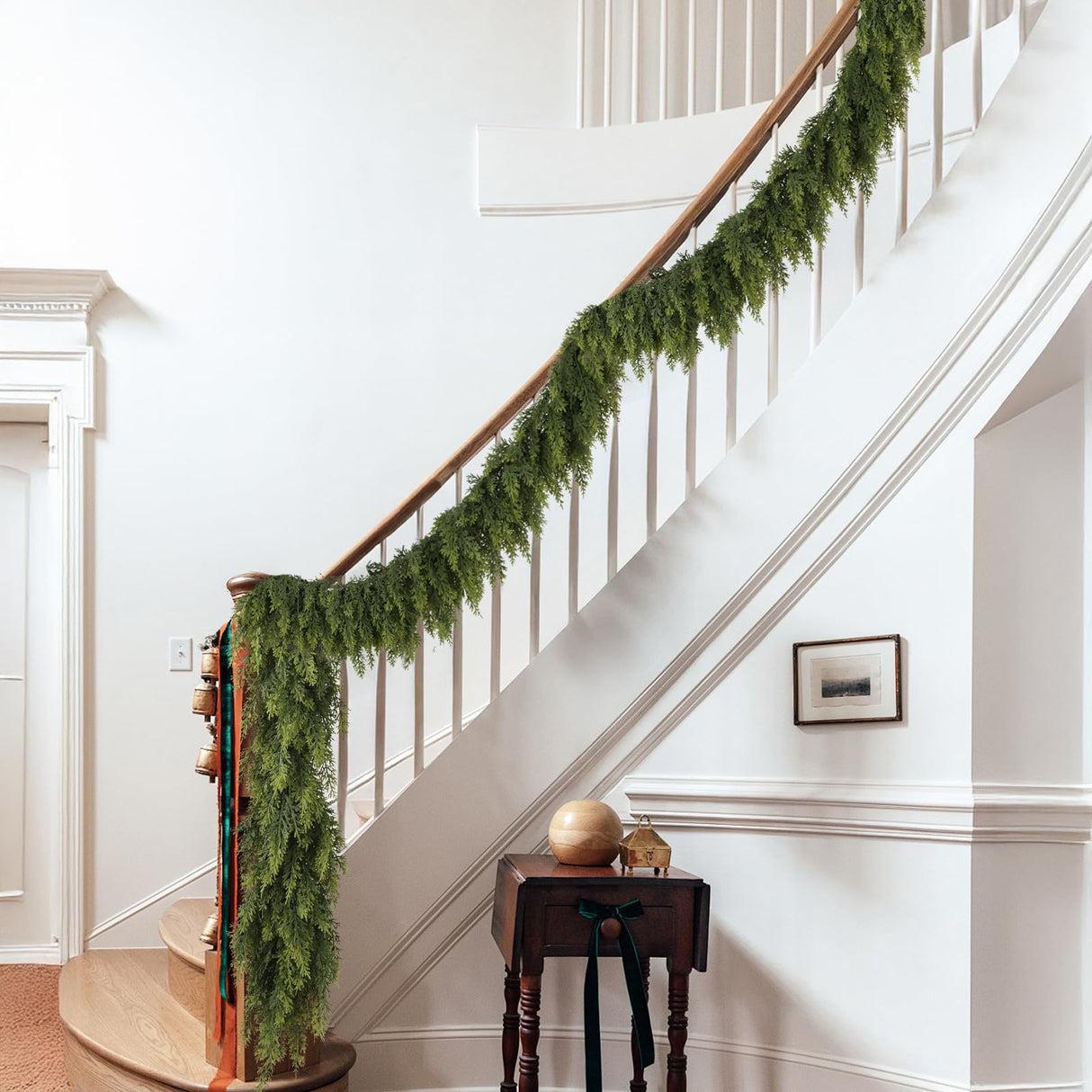 N&T NIETING 9ft Christmas Cedar Garland with Realistic Soft Thickness Pine, Artificial Green Faux Cedar Pine Garland for Fireplace Mantle Fireplace Indoor Outdoor Holiday Party Home Decoration