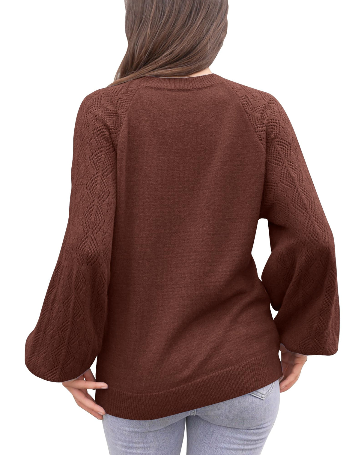 Messic Women Sweaters for Fall and Winter, Christmas Sweaters for Women Plus Size Sweaters Lantern Sleeve Casual Loose Fit Tops Geometric Long Sleeve Sweater for Women FireBrick, L