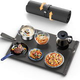 Food Warming Mat with Dual Heating Zones, 4 Temp Settings, Silicone Easy-Clean, Auto Shut-Off, Timer, Child Lock, Portable for Buffet, Party & Travel, 350W, 120V(AC), (Gray, Large)