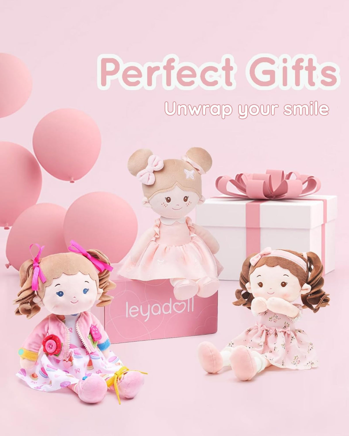 LeyaDoll Soft Bady Educational Soft Baby Doll(16''), Learning Sensory Doll for Toddlers, Montessori Toys for 2-Year-Old Girls Christmas, Birthday Gifts, Plush Doll with Button-Busy Cupcake-Girl
