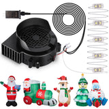 Air Blower Fan for Inflatables, 12V 1.5A Mini Airup Replacement Blower Fan with 2.0A Adapter and 5 LEDs Bulbs Light for Halloween and Christmas Inflatables (IP68 Waterproof, 3200RPM, 5.0 * 5.0'')
