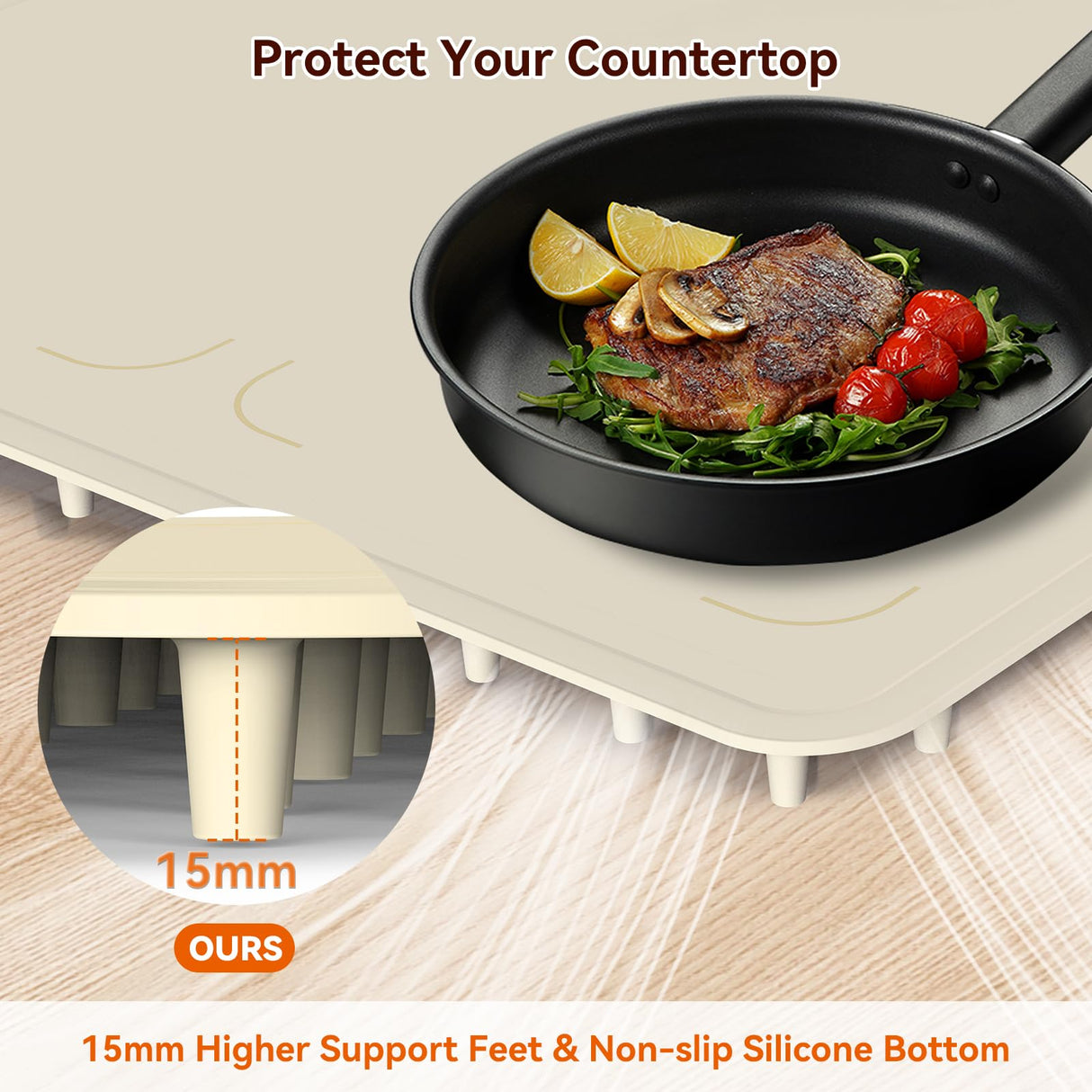 Newise Graphene Warming Mat for Food with Dual Zone Control | XXL 36"x17" Electric Heating Tray | 6 Temp & Timer Settings | Food Warmer for Parties Buffets | Ideal Kitchen Gift for Mom & Wife (Beige)