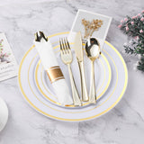 BESTVIP 175PCS Gold Plastic Dinnerware Set, Disposable Party Plates for 25 Guests, Include: 50 Plastic Plates, 25 Pre Rolled Napkins with Gold Silverware, 25 Cups for Christmas, Halloween