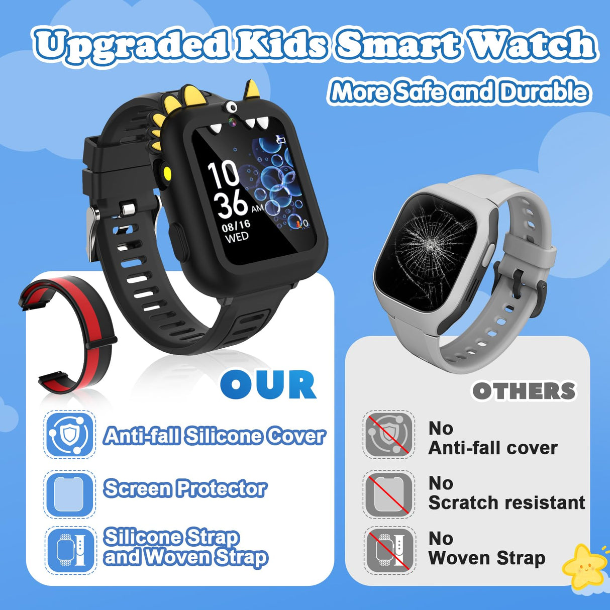 Kids Smart Watch Boys Gift Age 3-12 with 39 Games Alarm Clock Camera Video Music Player Pedometer Flashlight 12/24 hr HD Touch Screen Kids Watch Christmas Birthday Toys for Boys Ages 4 5 6 7 8 9 10