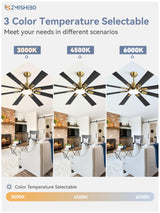 ZMISHIBO 80 Inch Black and Gold Ceiling Fans with Lights and Remote, Indoor/Outdoor Ceiling Fan for Patio Living Room, 6 Speed Reversible Quiet DC Motor, 3 CCT, Dual Finish Blades