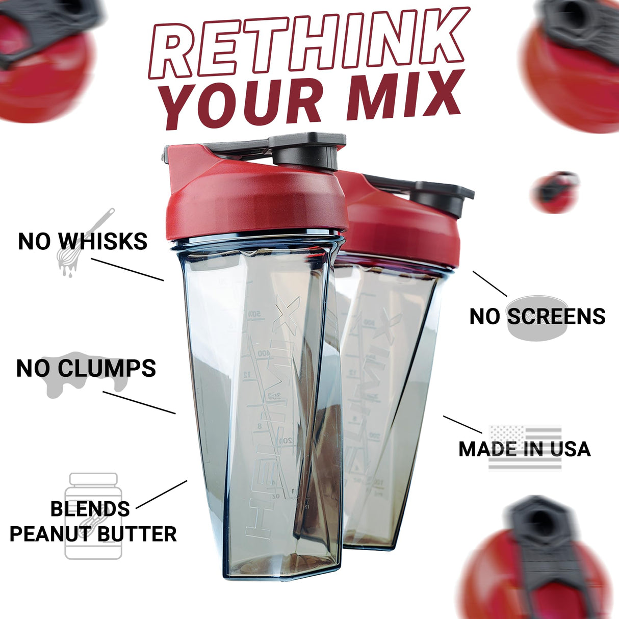 HELIMIX 2.0 Vortex Blender Shaker Bottle Holds upto 28oz | No Blending Ball or Whisk | USA Made | Portable Pre Workout Whey Protein Drink Shaker Cup | Mixes Cocktails Smoothies Shakes | Top Rack Safe
