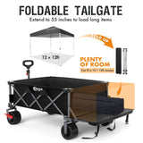Portal 26" Extra Wide 55" Long Foldable Wagon with Tailgate, Large 600L Collapsible Wagon with Cargo Net, 500 LBs Heavy Duty Utility Cart with Big All-Terrain Wheels for Beach, Camping, Sports, Dogs