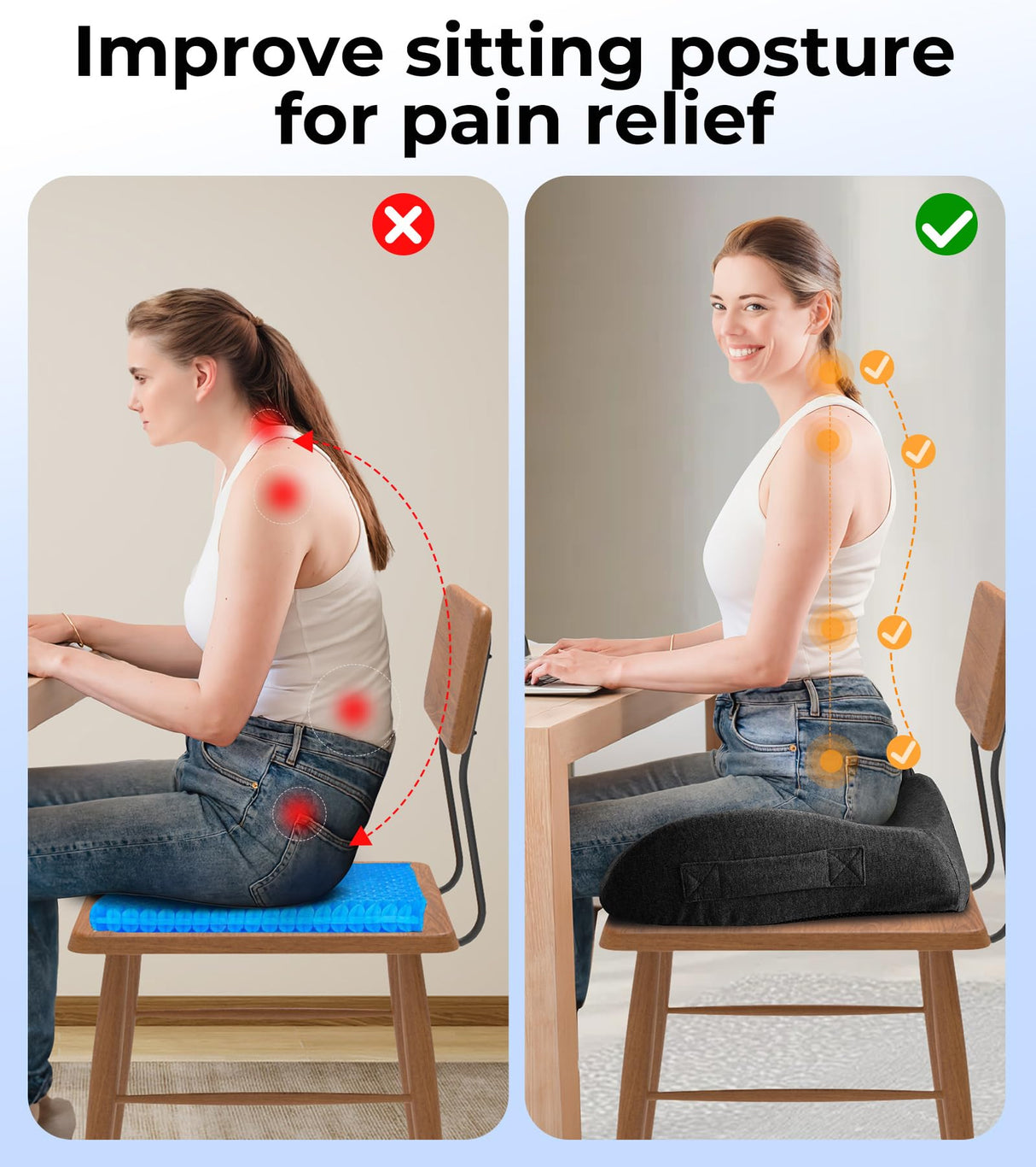 Airllantry Seat Cushion, Memory Foam Pressure Relief Coccyx Cushion for Tailbone Pain, Extra-Large Butt Pad for Office Chair, Car Seat, and Gaming Chair Pain Relief, Extra Cover