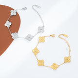 Acicihenn Waterproof Four-Leaf Clover Bracelet, Adjustable Link Double Sided Jewelry, Lovely Fashion Jewelry Gift for Women Gold Bracelet + Silver Bracelet
