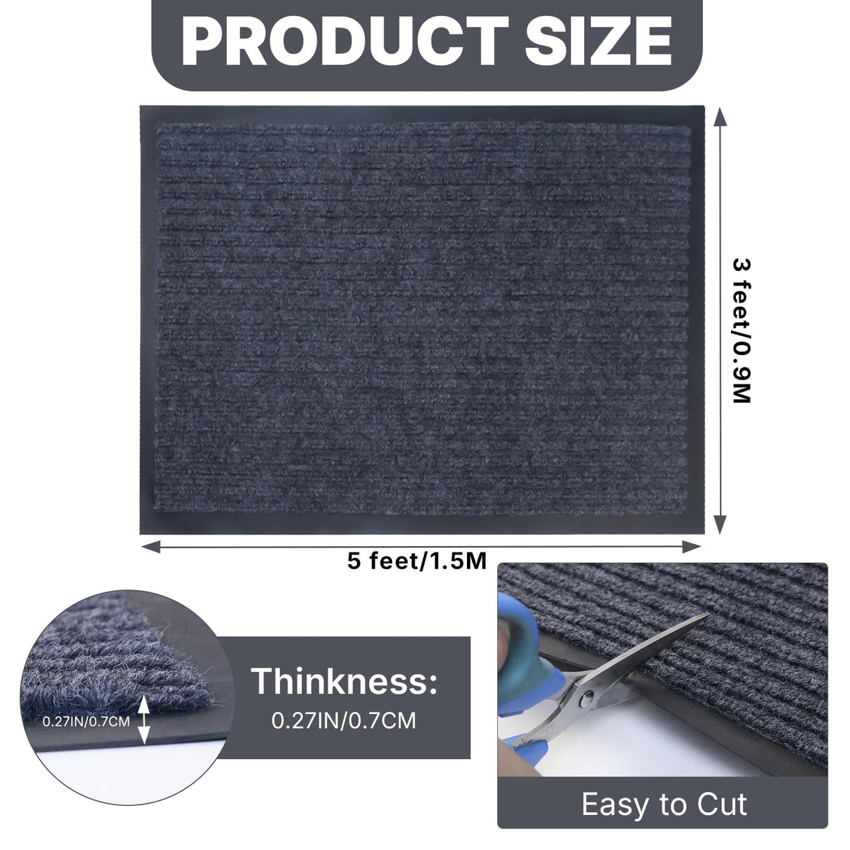 Storystore 3' x 5' Front Door, Mat Heavy-Duty Commercial Mat for Indoor/Outdoor Entryways, Non Slip Rubber Backing Low Profile for Entrance Home Office, Patio & Garage(Gray)