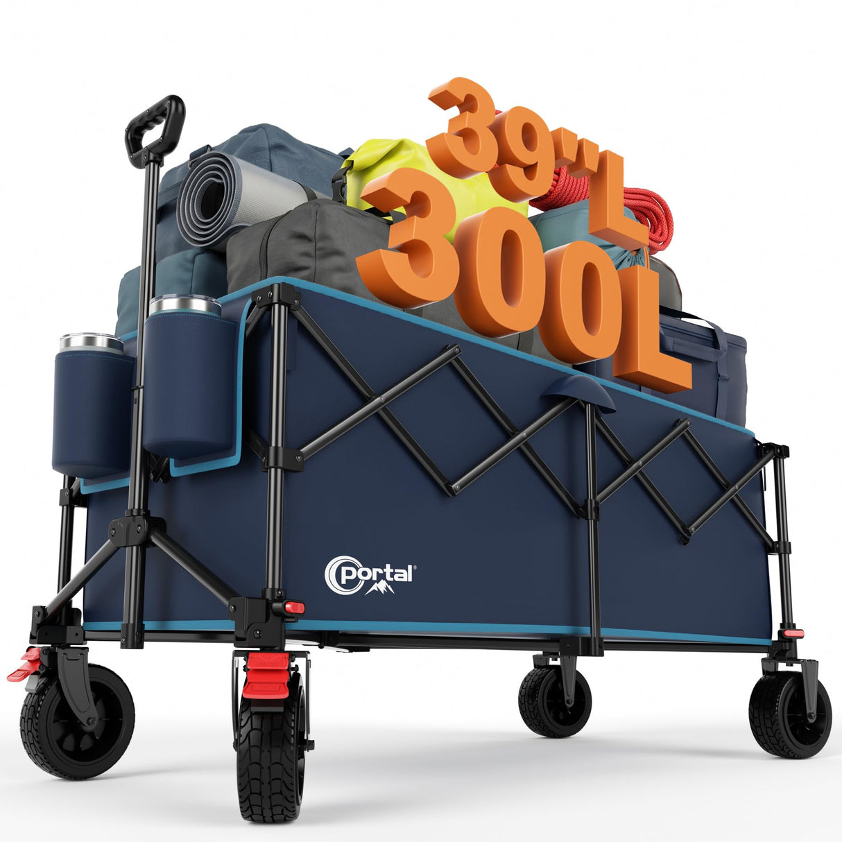 Portal Ultra Compact Folding Wagon Cart with Brakes, 300L Large Cart