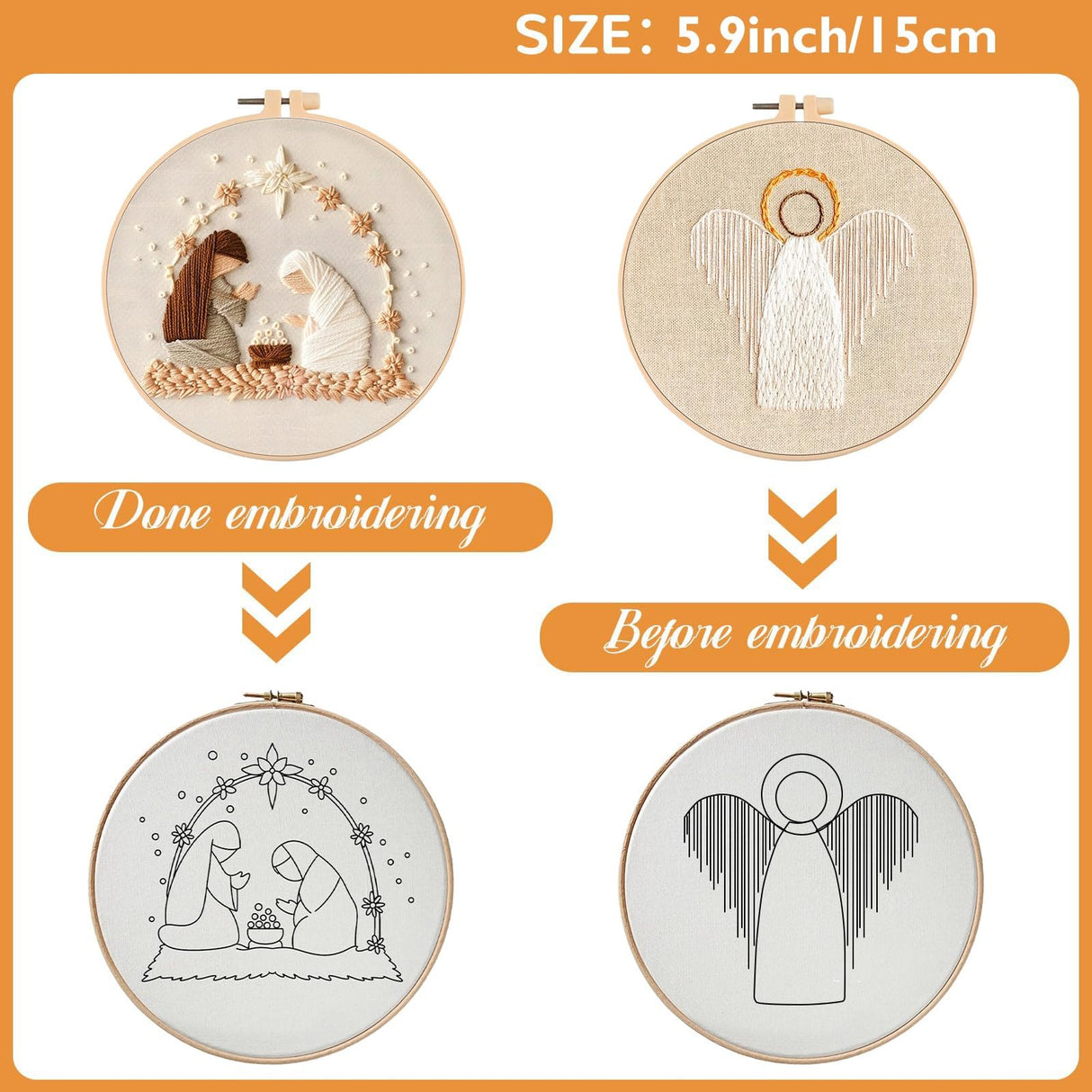 4 Set Nativity Scene Embroidery kit, Christmas Cross Stitch Kits, Beginner Embroidery Kit for Adults, DIY Embroidery Kit for Decor Home Room(Christmas Embroidery C 4 Set)