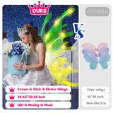 Electric Light Up Butterfly Wings Moving with Music - Princess Costume Crown Wand Dress Up, Princess Toys for Kids Ages 3-6 5-7 as Halloween Valentine Birthday Christmas Party Gifts
