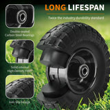 10 Inch Solid Dolly Tire Wheels, 4.10/3.50-4, 5/8" Axle, 4 Packs, Black