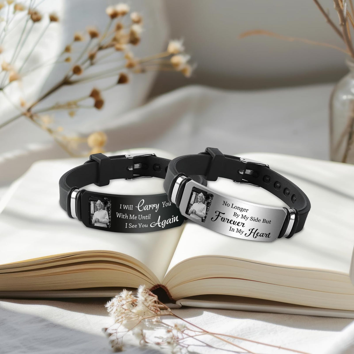 ubjva Picture Bracelet Personalized Photo Custom Memorial Bracelet for Loss Loved One Silicone Bracelets Sympathy Gift