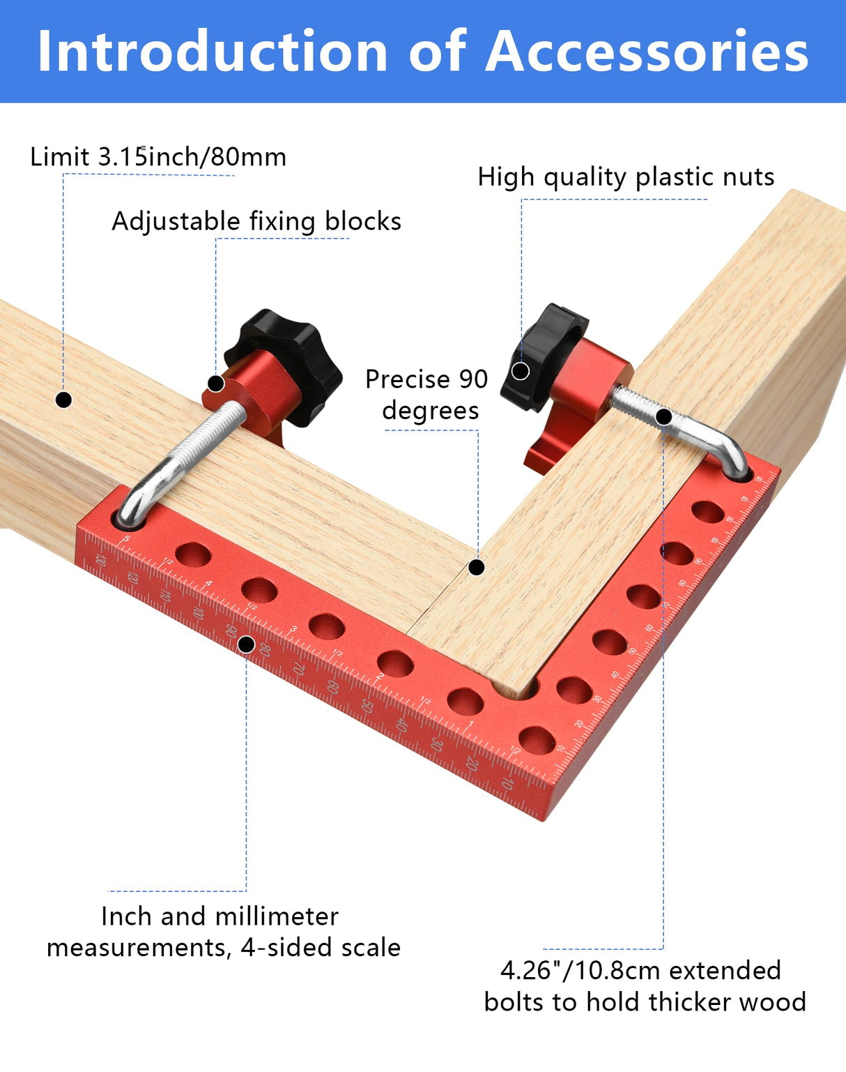 VEXTHYX Corner clamps for woodworking, 4Pack 90 degree 5.5"x5.5" clamping squares for right angle positioning, woodworking square clamp tools for cabinet, picture frame, box, drawers