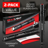 GearLight S100 LED Pocket Pen Light- 2 Small, Compact Flashlights with Clip for Tight Spaces, Police Inspection, Nurses & Medical Use - White Light - 2 Pack, (S100 Pen Light)